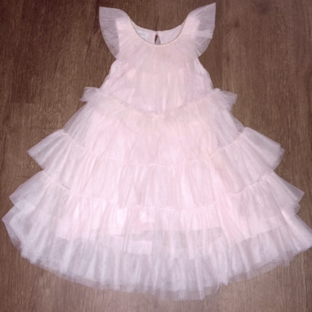 Mud Pie Baby Girl Mesh Tiered Sleeveless Dress Size 12-18 Months